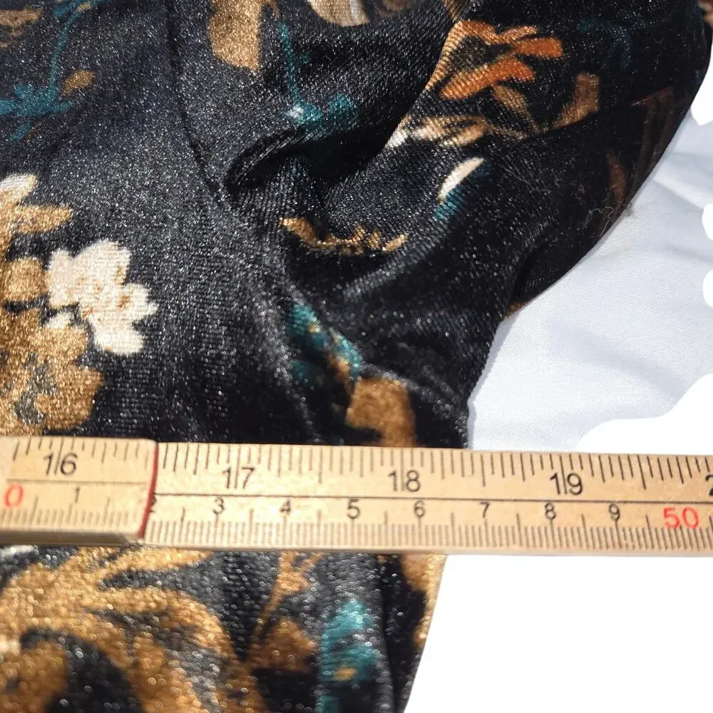 Cynthia Rowley Womens Blazer Jacket M Black Floral‎ Velvet Stretch Dark Academia